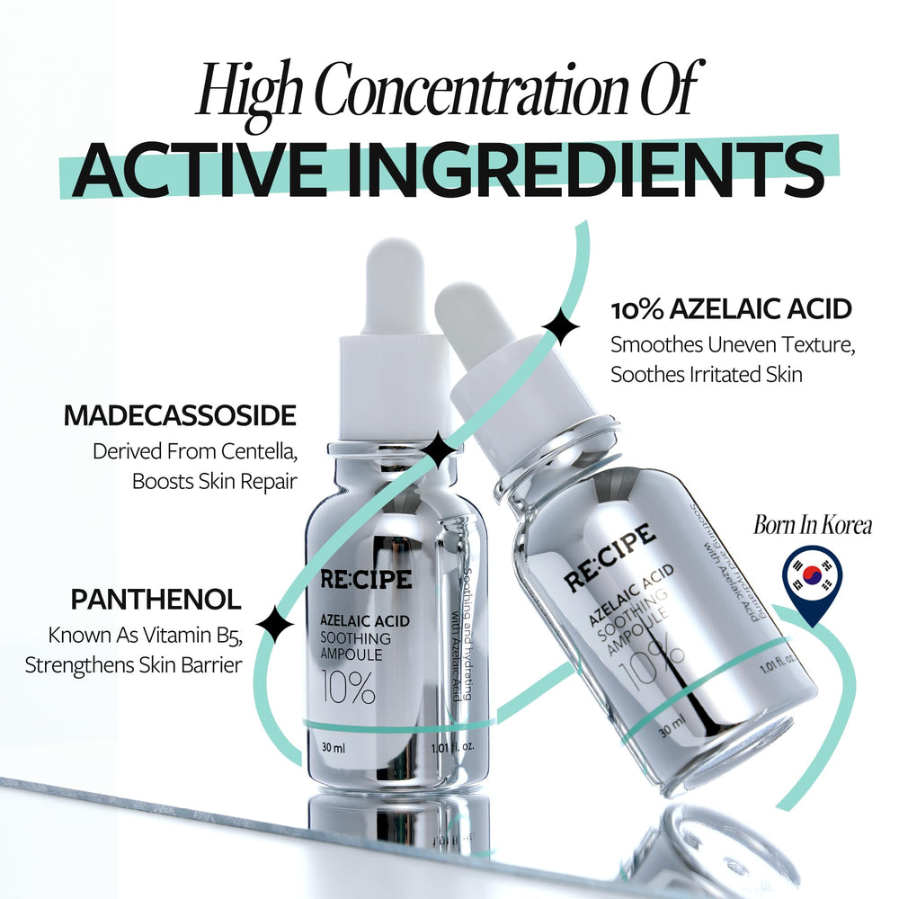 RE:CIPE Azelaic Acid 10% soothing ampoule texture application shows lightweight non-greasy feel