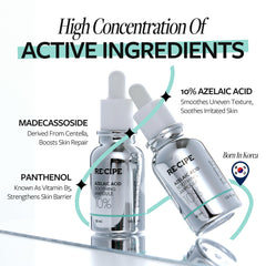 RE:CIPE Azelaic Acid 10% soothing ampoule texture application shows lightweight non-greasy feel