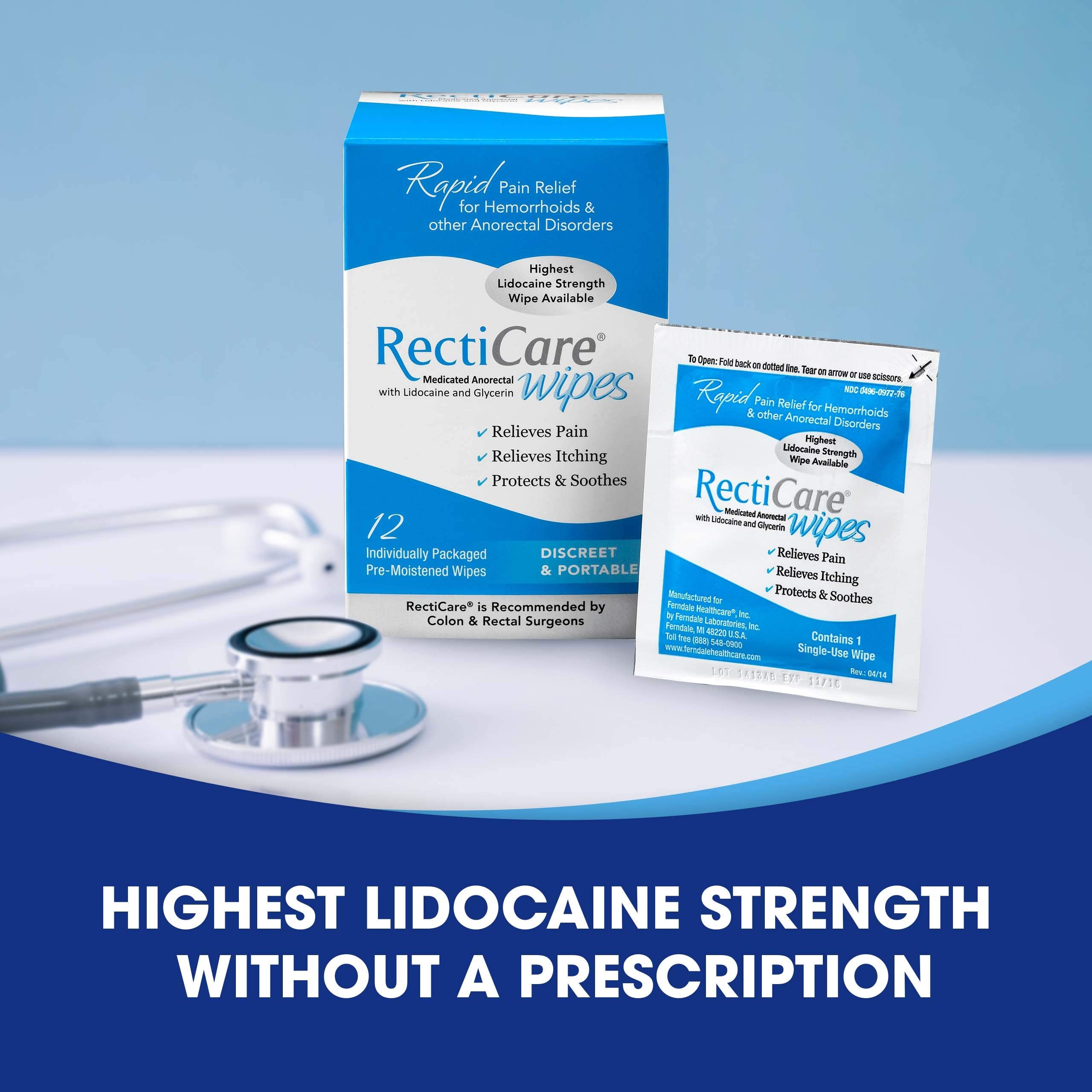 RectiCare Medicated Anorectal Wipes discreet travel case for travel-ready relief.