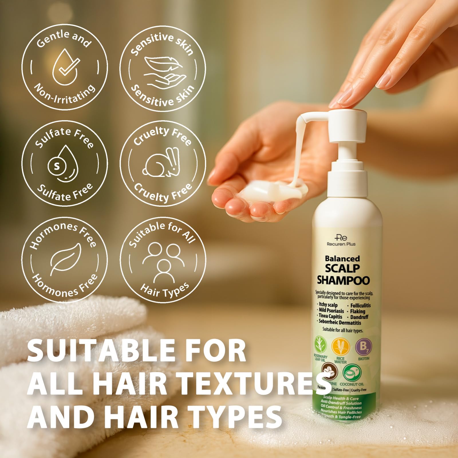 Recuren Plus rosemary extract ingredient close-up highlighting soothing plant-based care