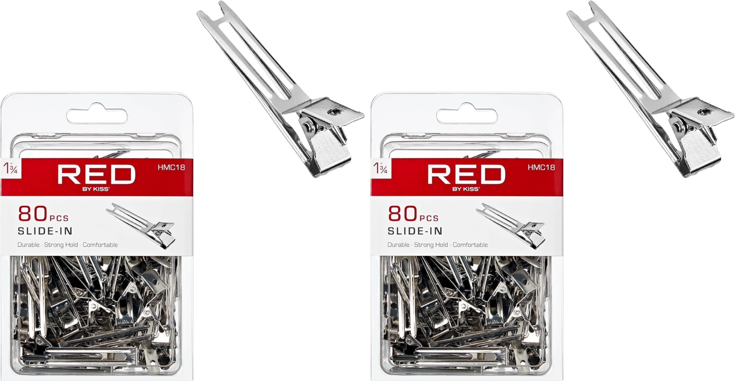 Red by Kiss 80-piece slide-in clips for secure grip during styling.