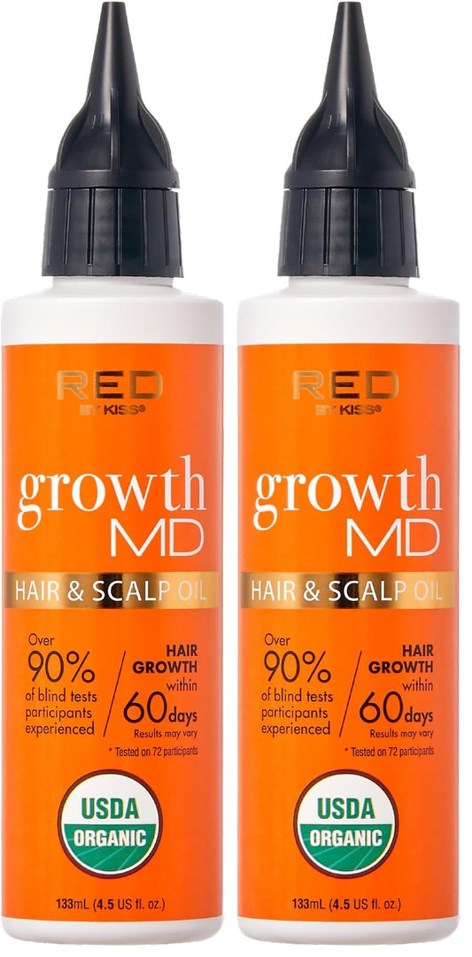 Red by Kiss Growth MD bottle pouring nourishing scalp treatment