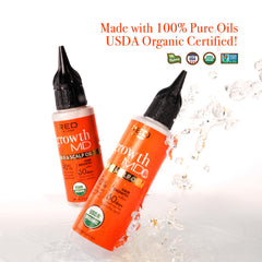 Red by Kiss Growth MD ingredients panel showcasing USDA organic oils