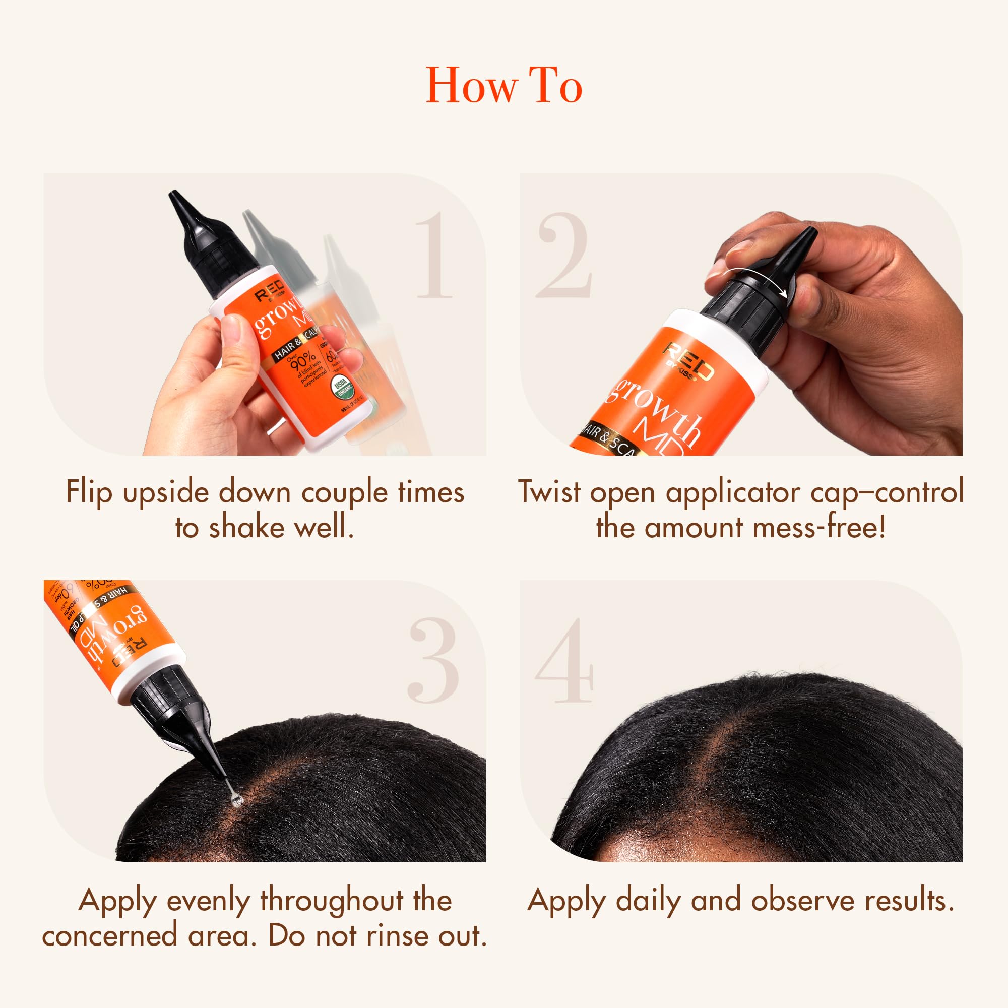 Red by Kiss Growth MD application on scalp for hydration