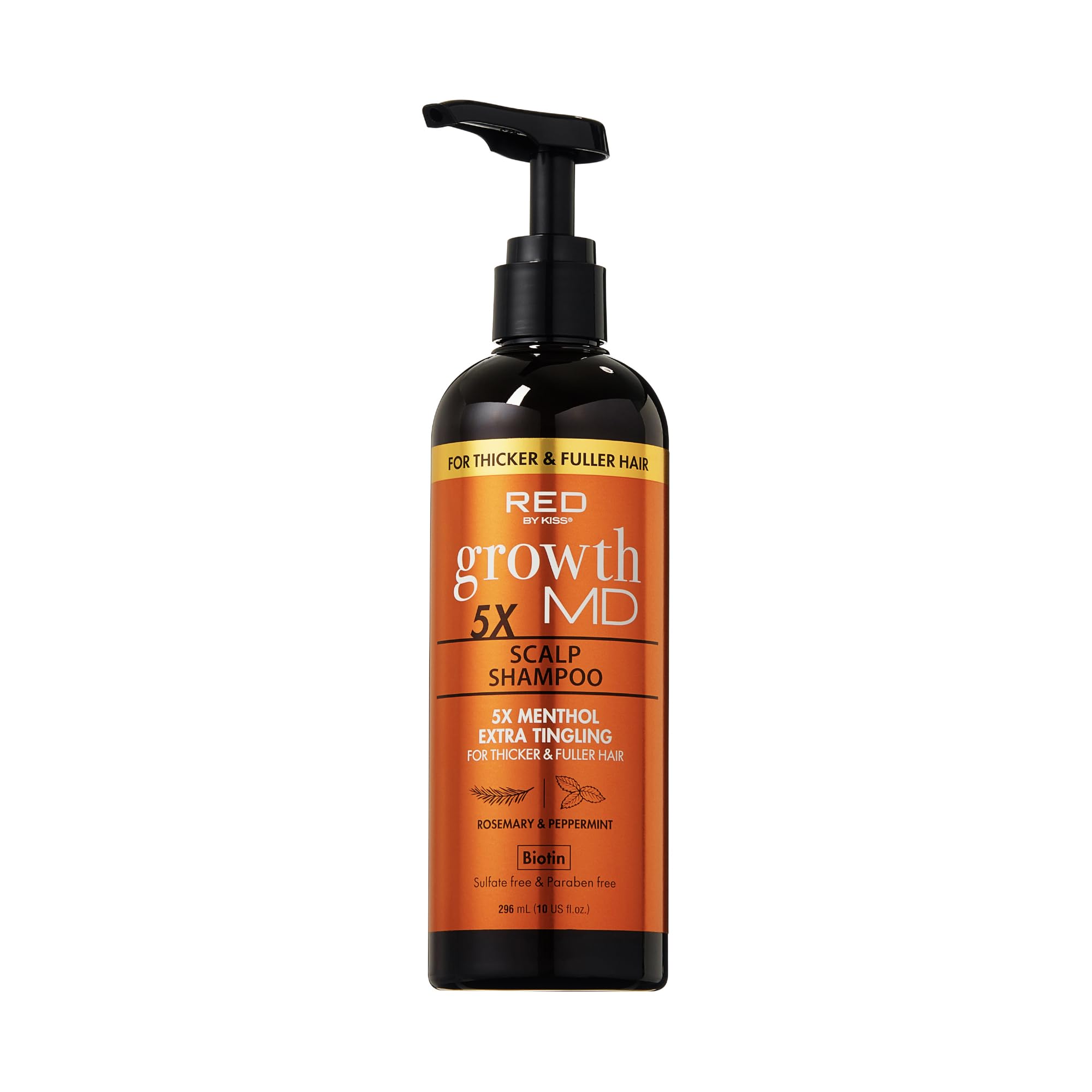 Red by Kiss Growth MD Scalp Shampoo bottle front view promoting thicker hair