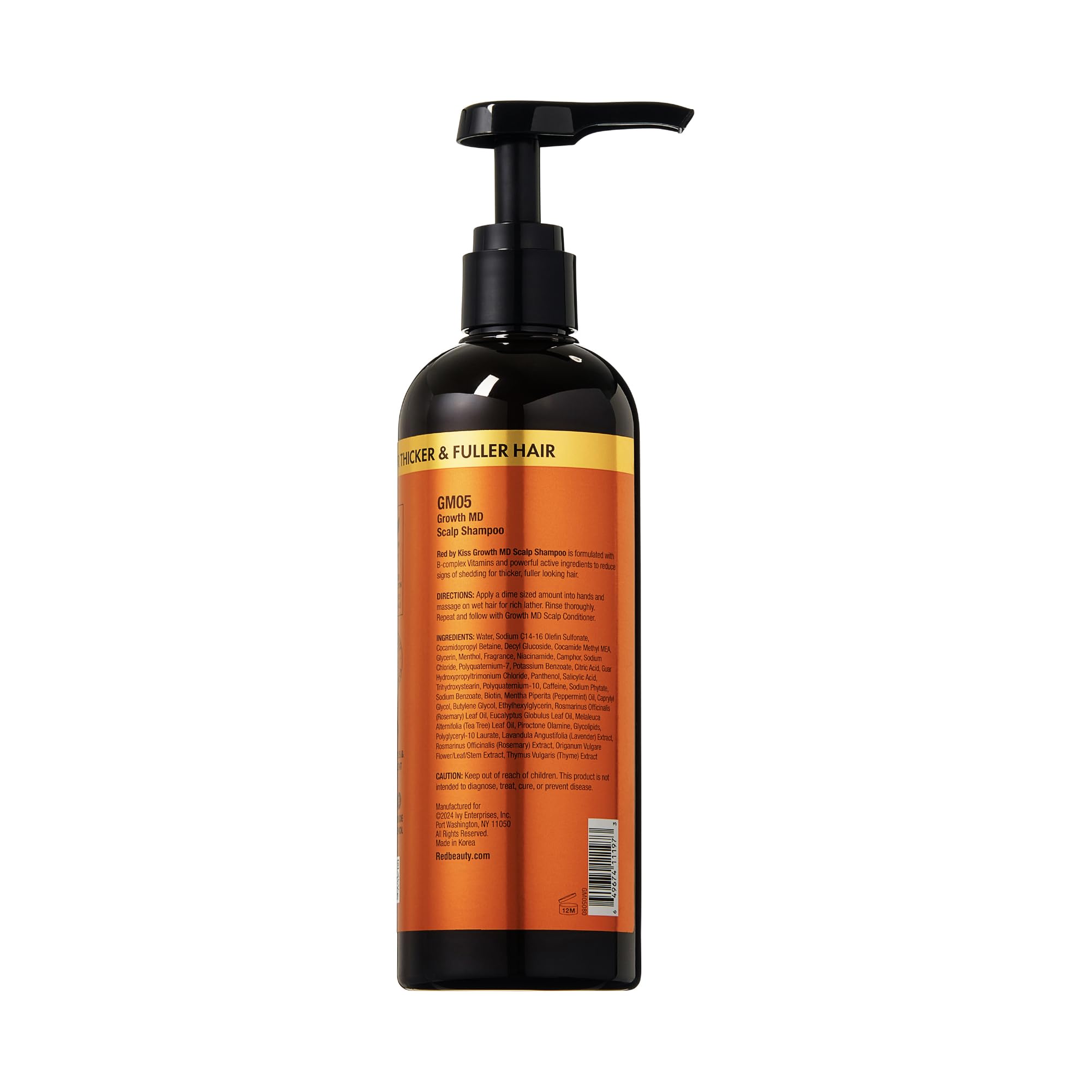 Red by Kiss Growth MD product displayed on bathroom shelf