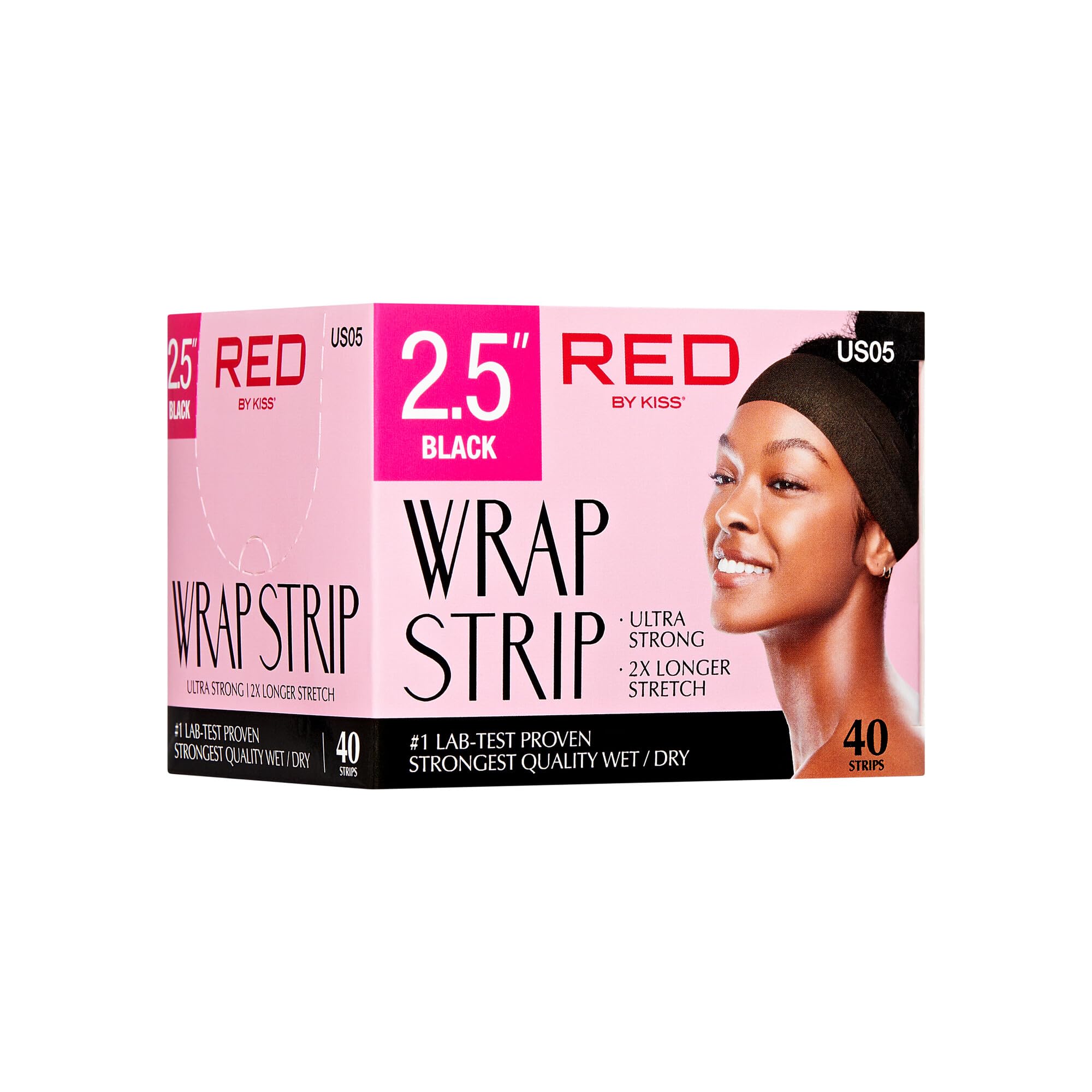 In-use shot of Red by Kiss strips securing laid edges for sleek designs.