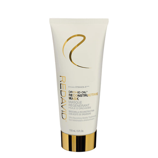 Redavid Orchid Oil Reconstructive Mask bottle signaling premium care for curly and damaged hair moisture restoration.