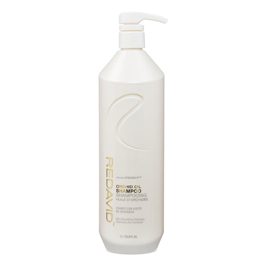 Redavid Orchid Oil Shampoo bottle demonstrates premium nourishment for curly and damaged hair
