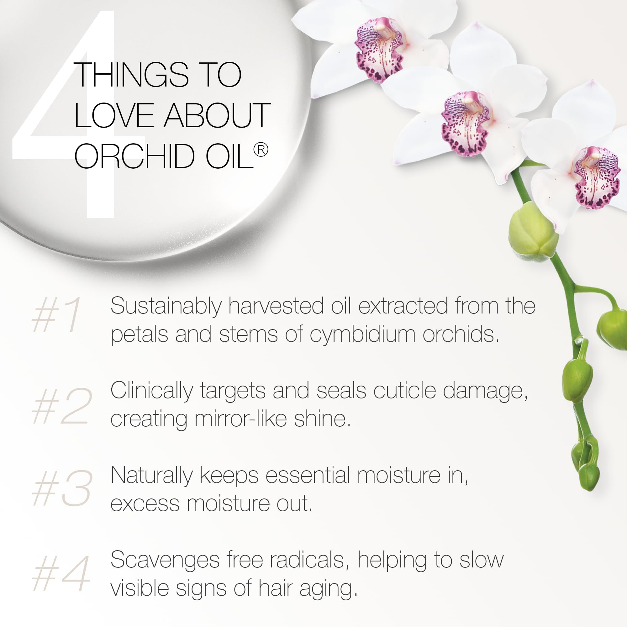 Redavid Orchid Oil Treatment dropper applying oil to hair for smoothing.