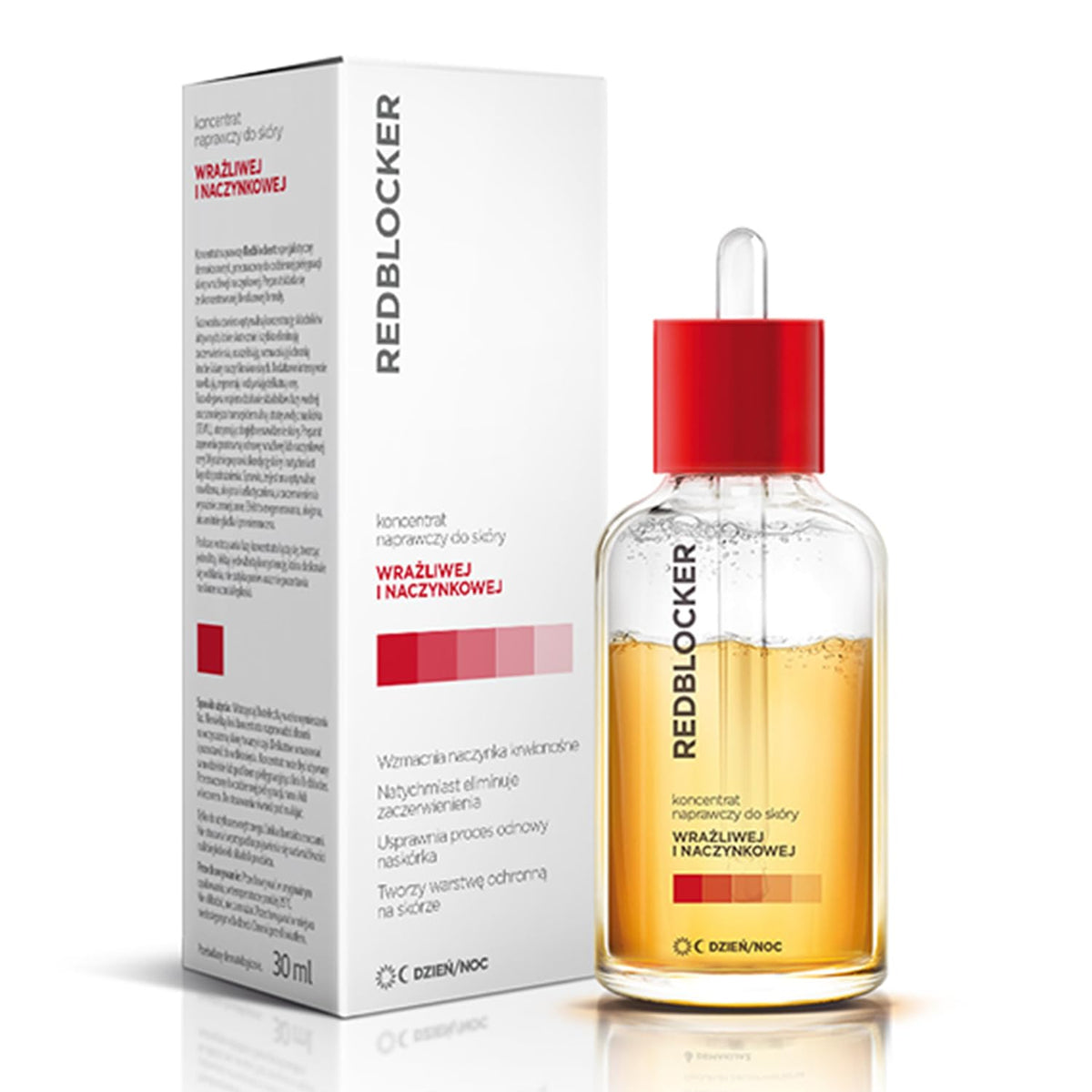 Redblocker Repair Concentrate bottle with two-phase formula for silky skin application.