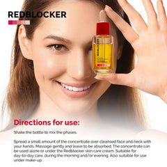 Redblocker Repair Concentrate after-use glow hints at velvety radiance.