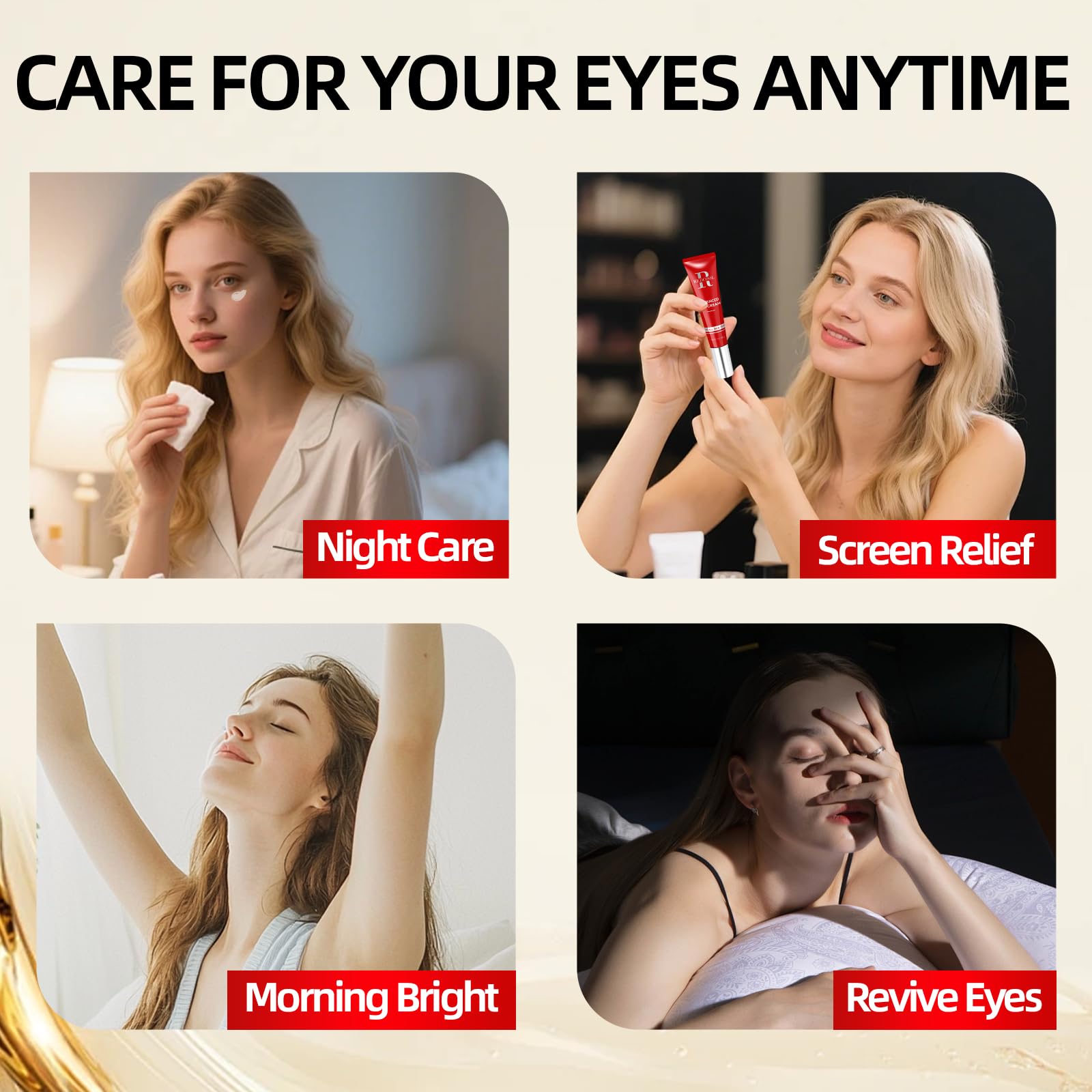 Day use of Redcool Retinol Eye Cream provides lightweight protection during day