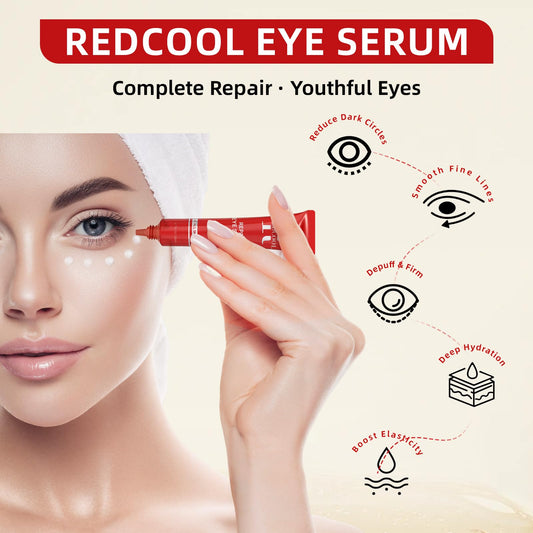 Redcool under-eye serum close-up texture demonstrates fast absorption into skin.