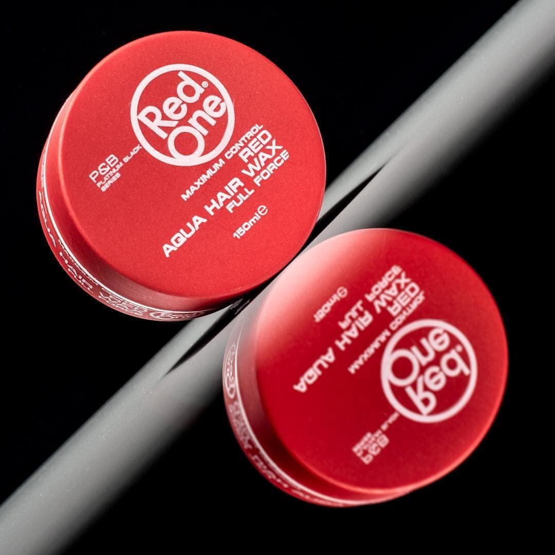 Red One wax tub shows hydration-friendly formula for moisturized styling