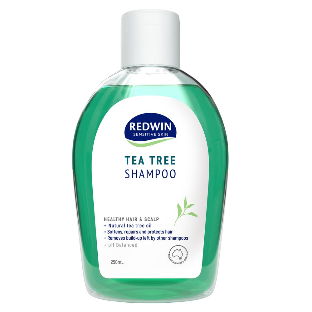 Redwin Tea Tree Shampoo bottle showcasing a gentle cleansing formula for sensitive skin.