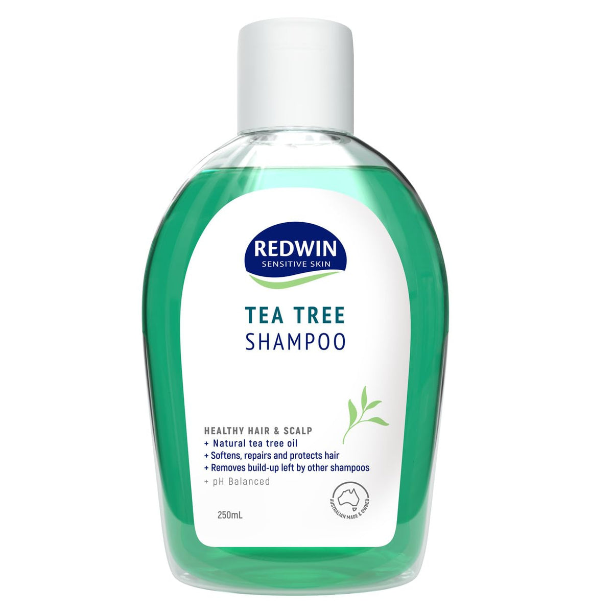Redwin Tea Tree Shampoo bottle showcasing a gentle cleansing formula for sensitive skin.