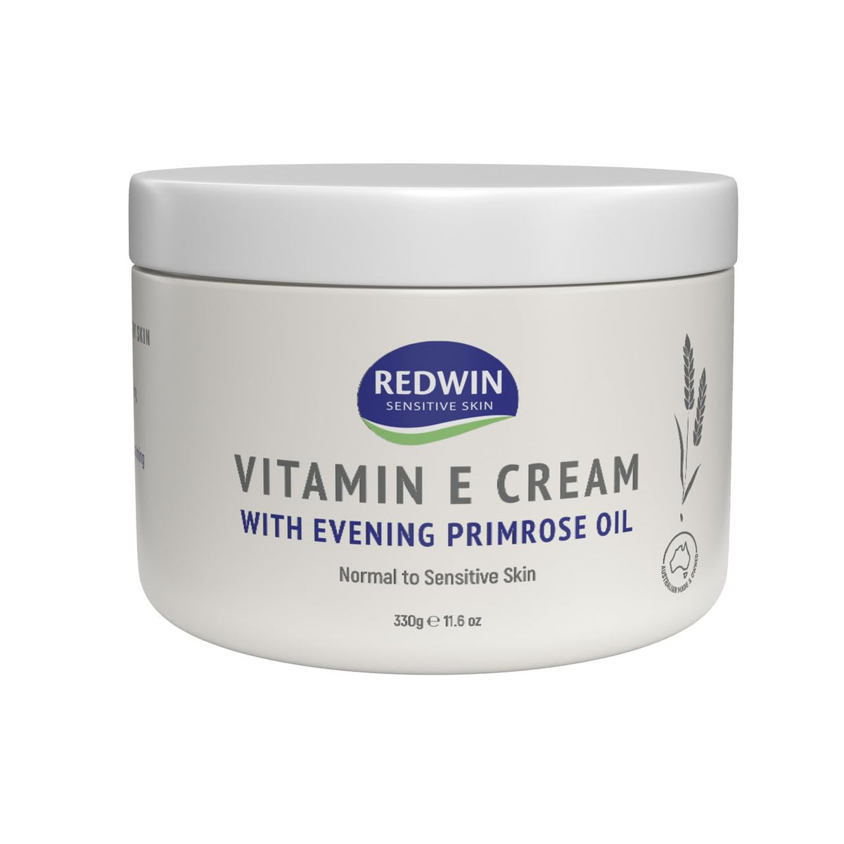 Redwin Vitamin E Cream with Evening Primrose Oil jar, rich daily moisturizer for skin.