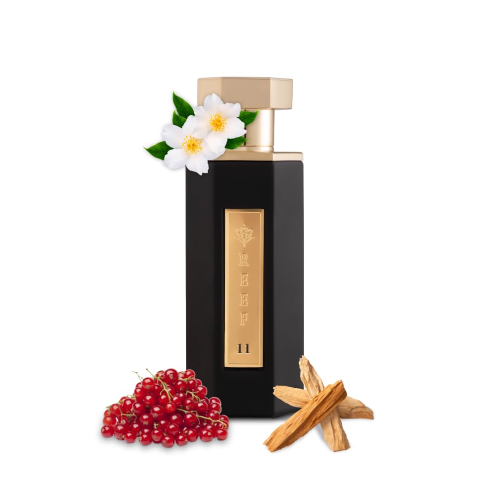 Reef Perfumes Reef 11 lifestyle shot suggests a sophisticated evening scent.