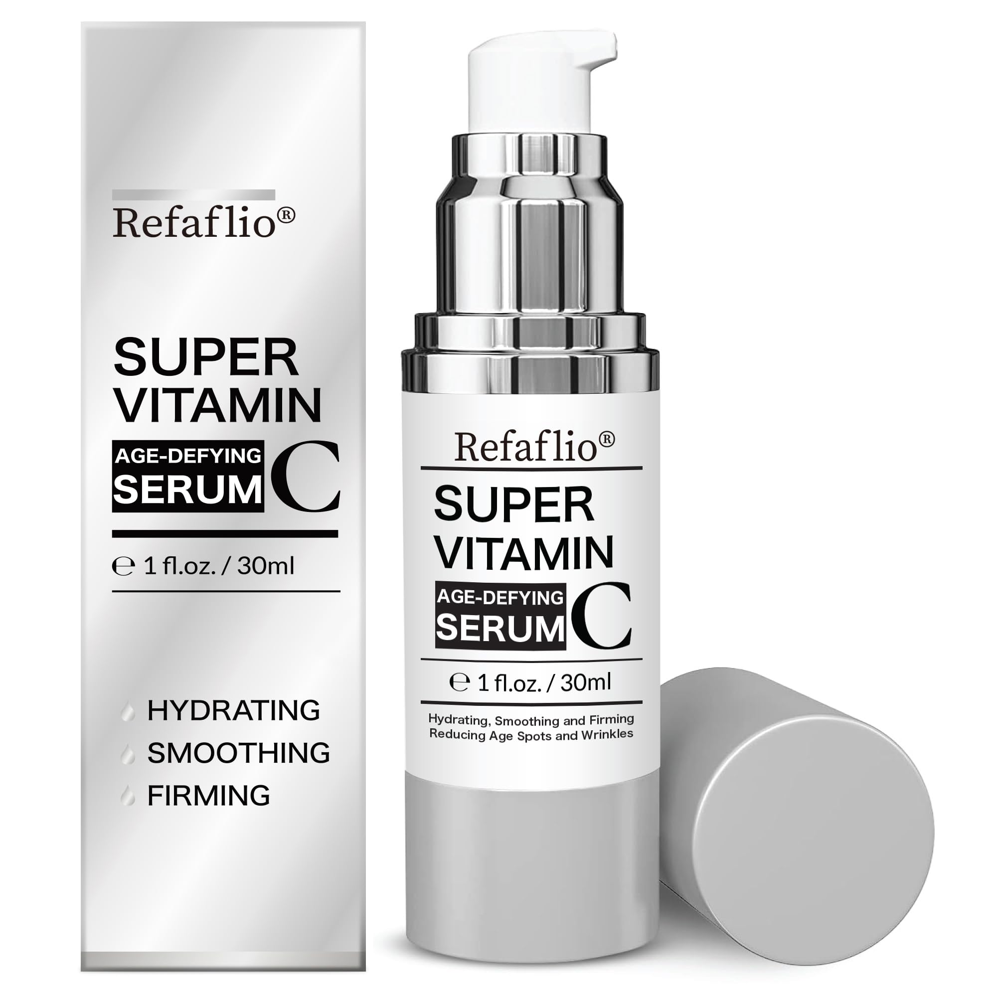 Refaflio serum bottle with bright orange label, suggesting radiance.