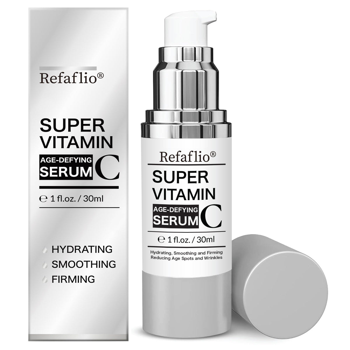 Refaflio serum bottle with bright orange label, suggesting radiance.