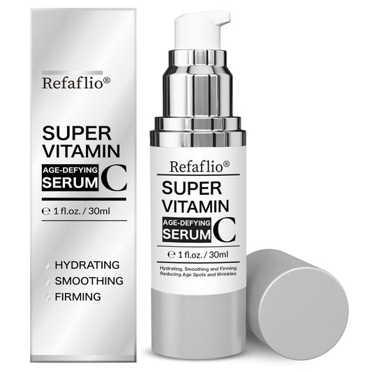 Refaflio serum bottle with bright orange label, suggesting radiance.