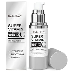 Refaflio serum bottle with bright orange label, suggesting radiance.