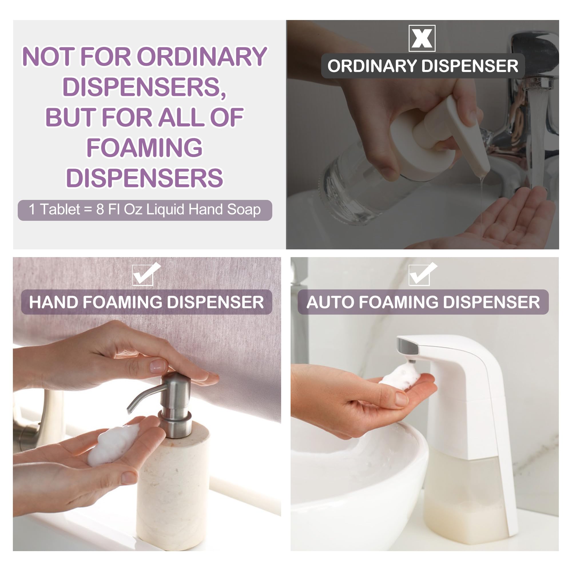 Refill Route foam-dispenser compatibility note, works with foam systems