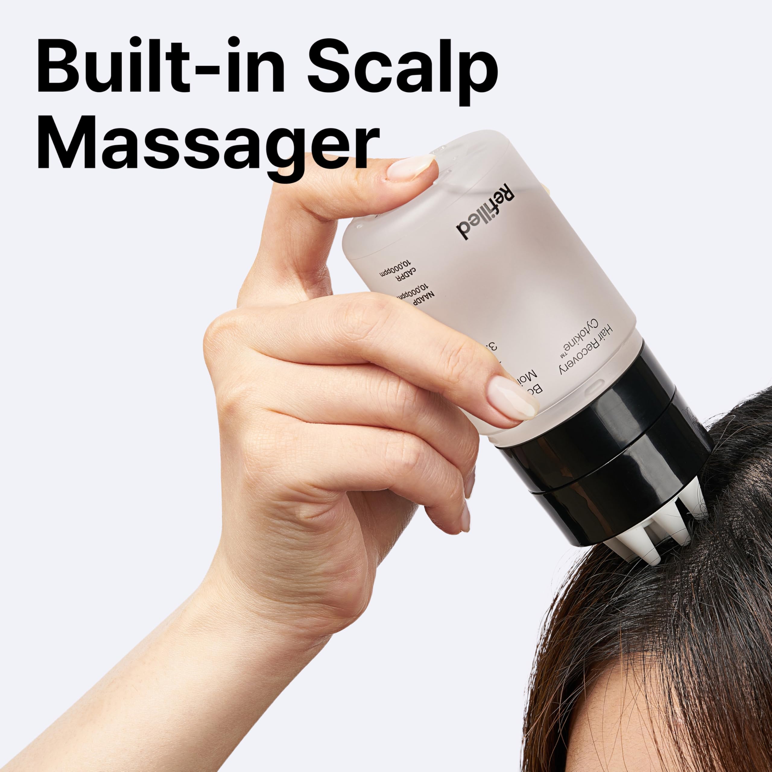 Refilled Booster Plus Moisture visual suggesting improved hair fullness over time.