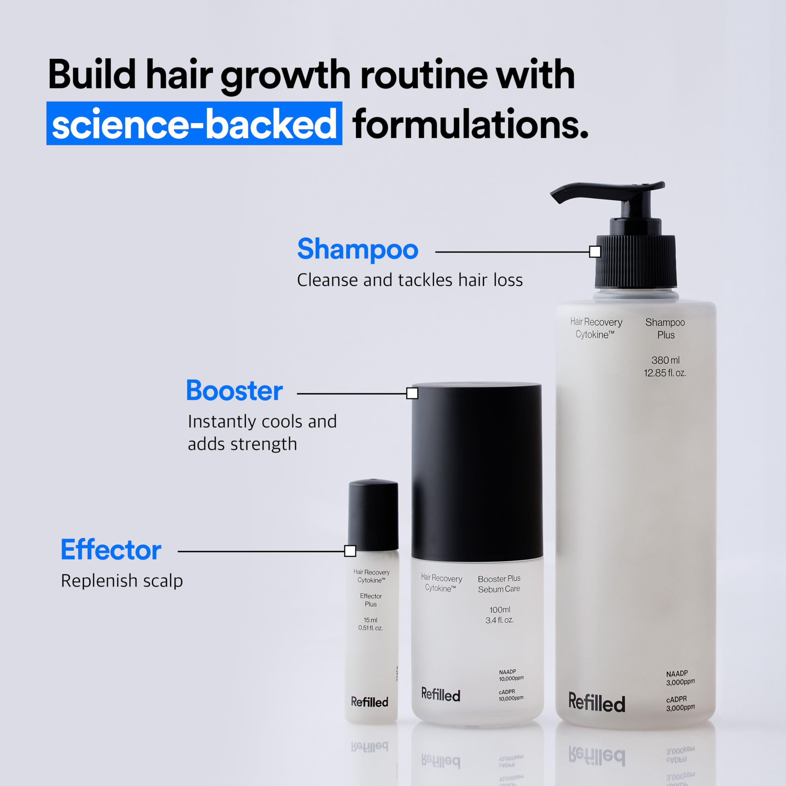 Refilled hair care in-use shot shows cooling sensation during wash.