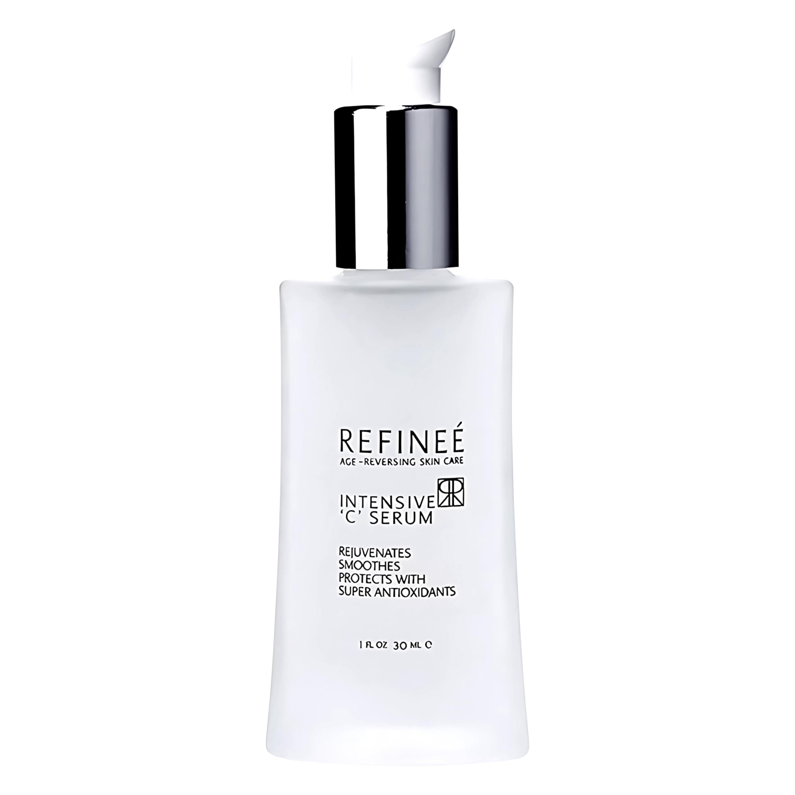Refinee intensive vitamin C face serum bottle pump for precise daily dosing.