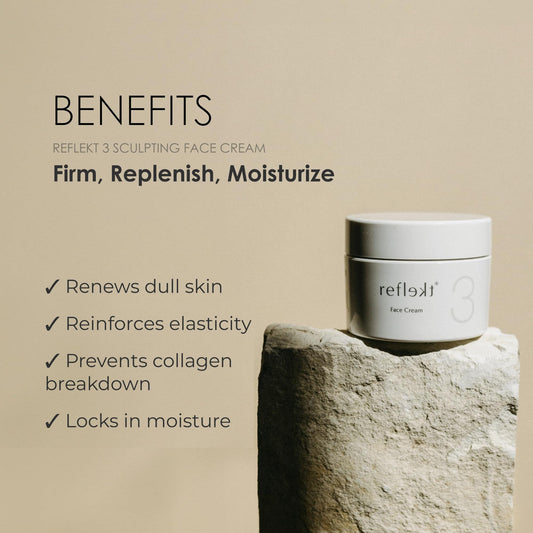 REFLEKT 3 Power Peptide Sculpting Face Cream packaging; vegan and cruelty-free formula