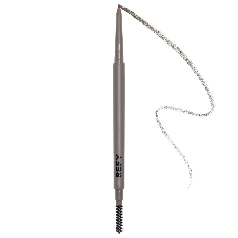 REFY Brow Pencil Medium closeup showing precise strokes for natural brows.