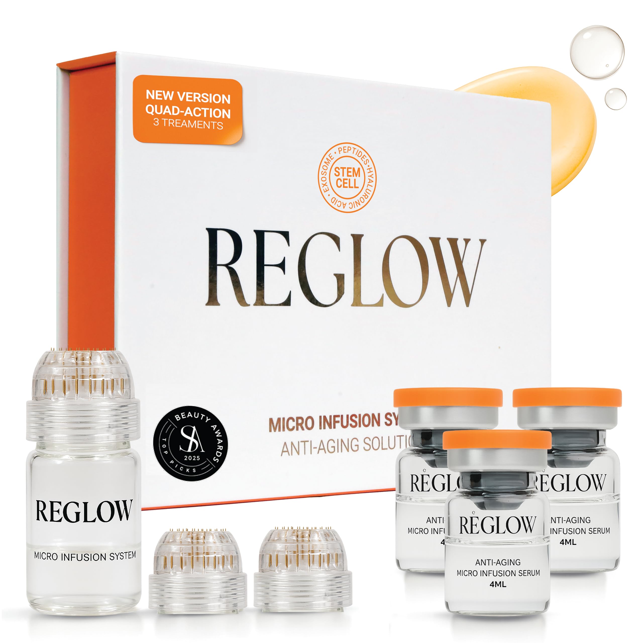 ReGlow 24K gold microneedling tool enhances serum delivery for firmer, radiant skin.