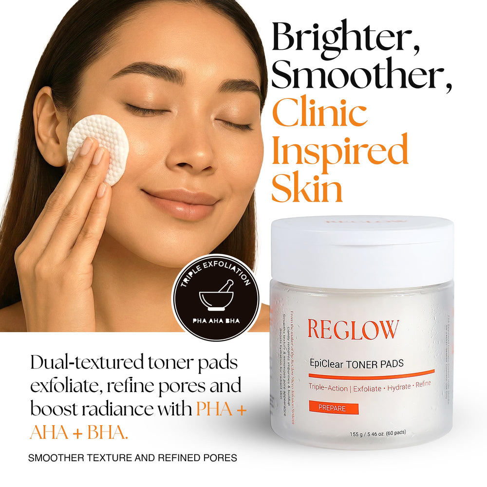 ReGlow EpiClear pad close-up showing pore refinement and exfoliation.
