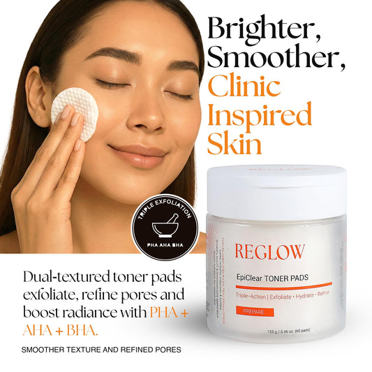 ReGlow EpiClear pad close-up showing pore refinement and exfoliation.