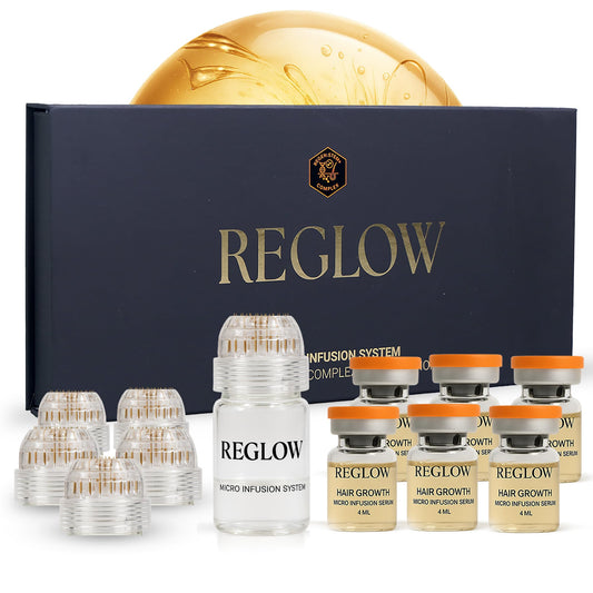 ReGlow Micro-Infusion system precision applicators targeting scalp areas for better absorption