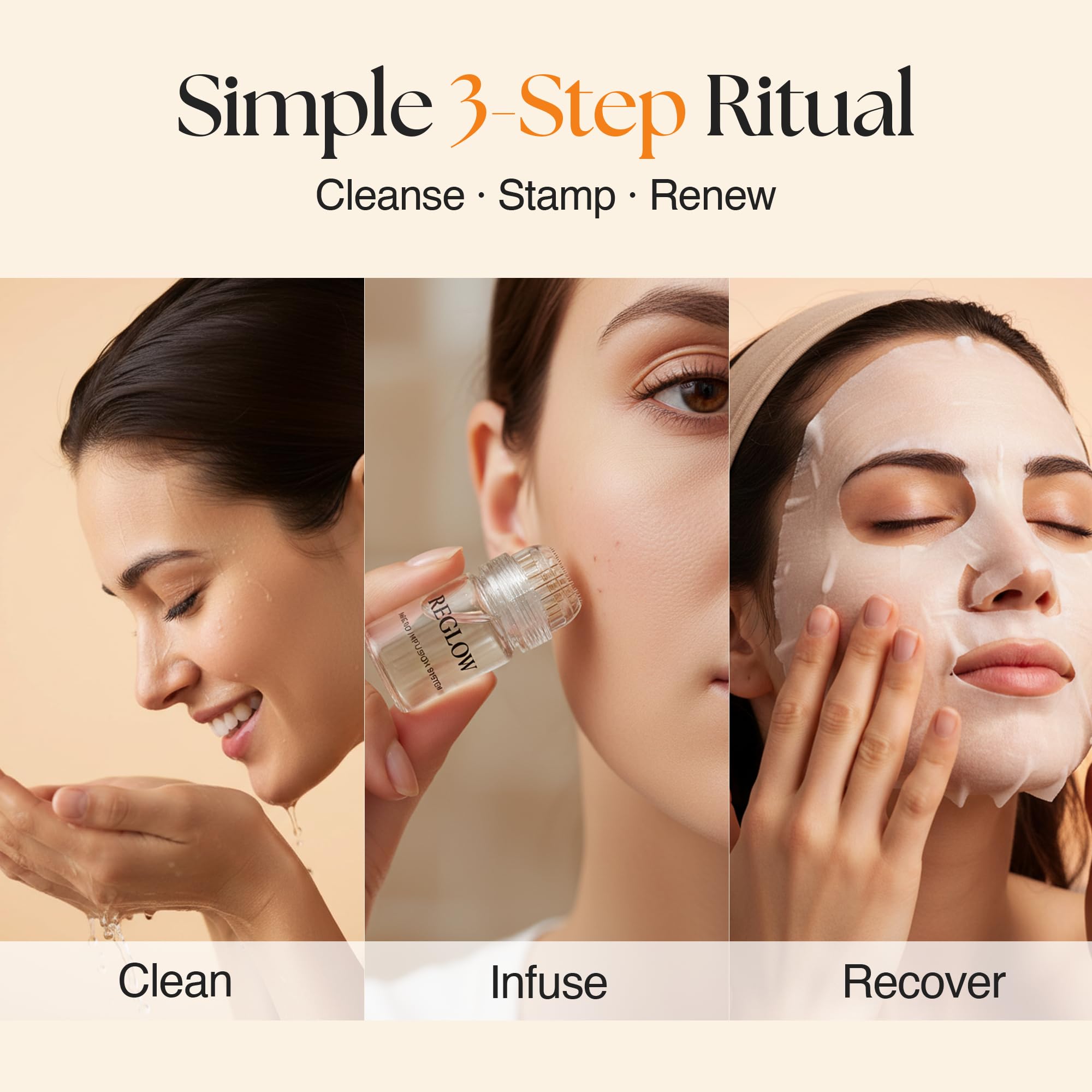 ReGlow micro infusion system in use for deeper serum absorption at home.