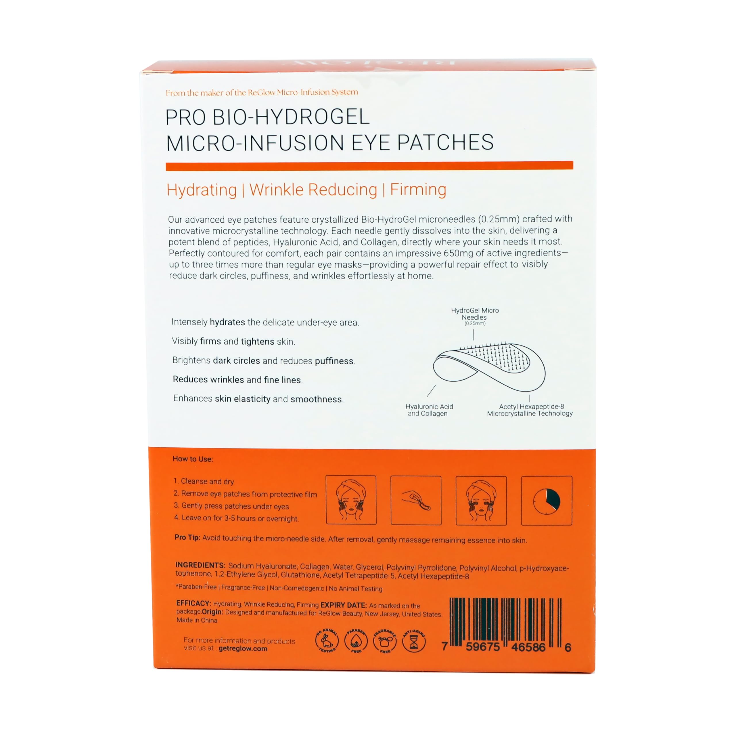 ReGlow Restore eye patches on model skin showing smoother under-eye texture.