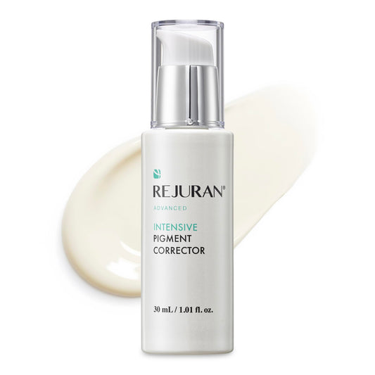 REJURAN Advanced Intensive Pigment Corrector serum bottle hinting at brighter, even skin tone.
