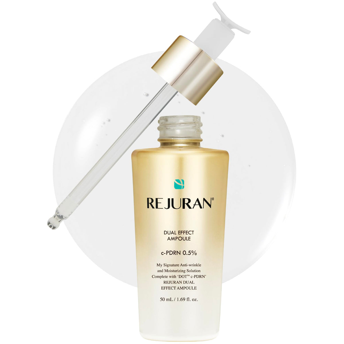 REJURAN Dual Effect Ampoule bottle close-up for rejuvenation and elasticity