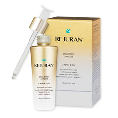REJURAN Dual Effect Ampoule bottle close-up for premium anti-aging care.