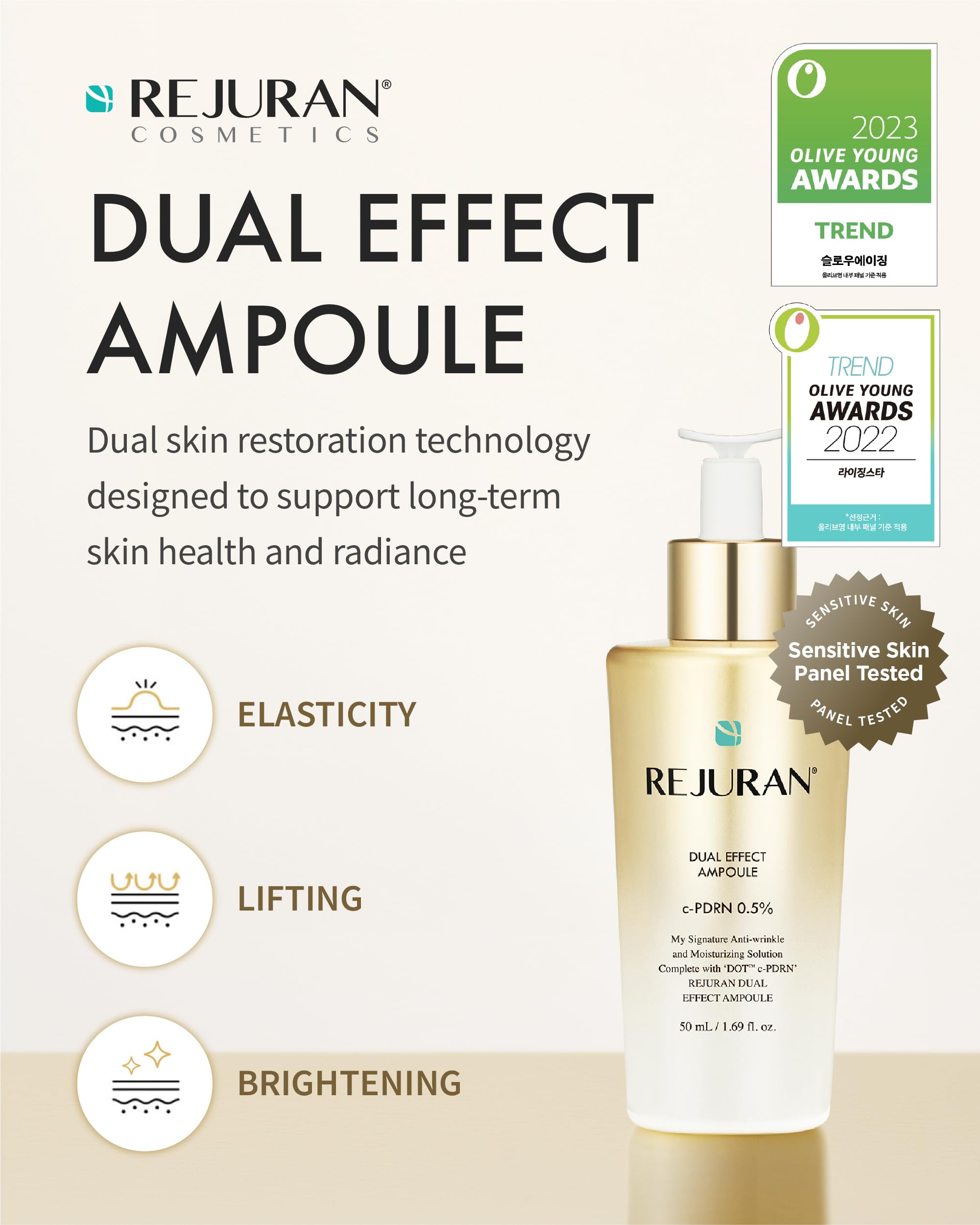REJURAN Dual Effect Ampoule serum is dispensed, showing lightweight texture