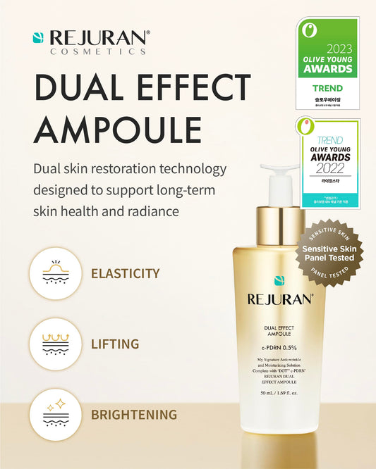 REJURAN Dual Effect Ampoule serum is dispensed, showing lightweight texture