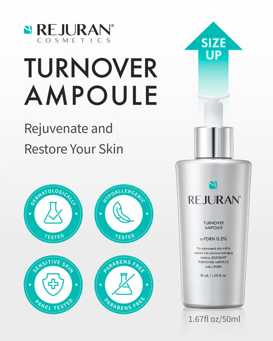 REJURAN Turnover Ampoule packaging closeup showcases premium, cruelty-free skincare