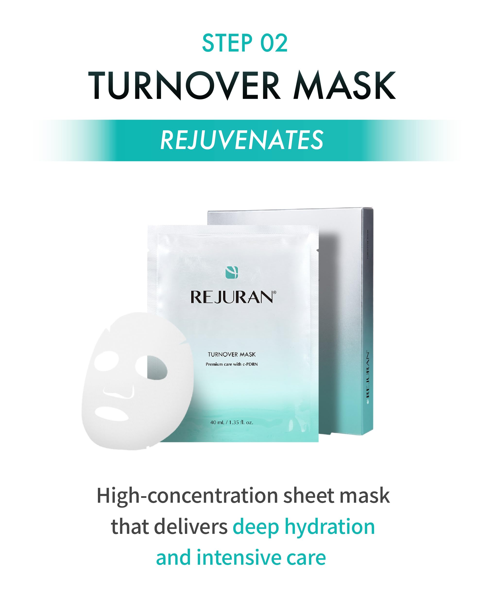 REJURAN Turnover Mask application demonstrating elasticity boost and skin repair support