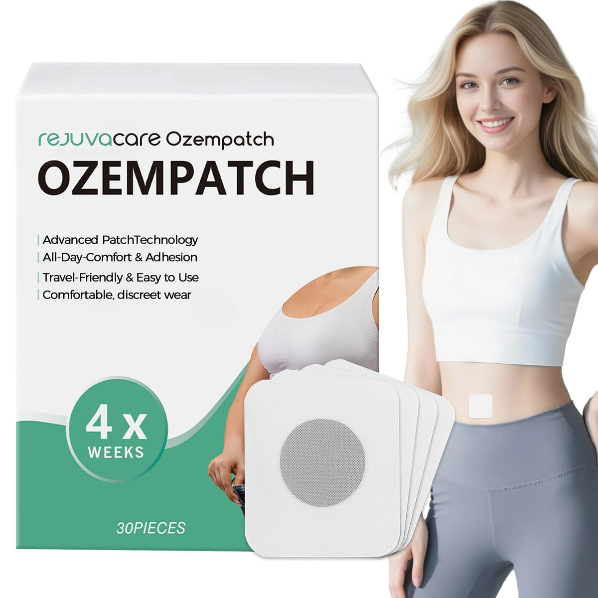 Rejuvacare Ozempatch close-up near the navel for targeted support.