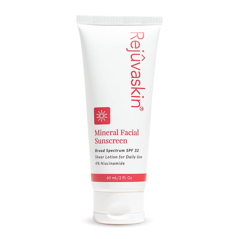 Rejuvaskin Mineral Facial Sunscreen SPF 32 on the face provides lightweight daily protection.