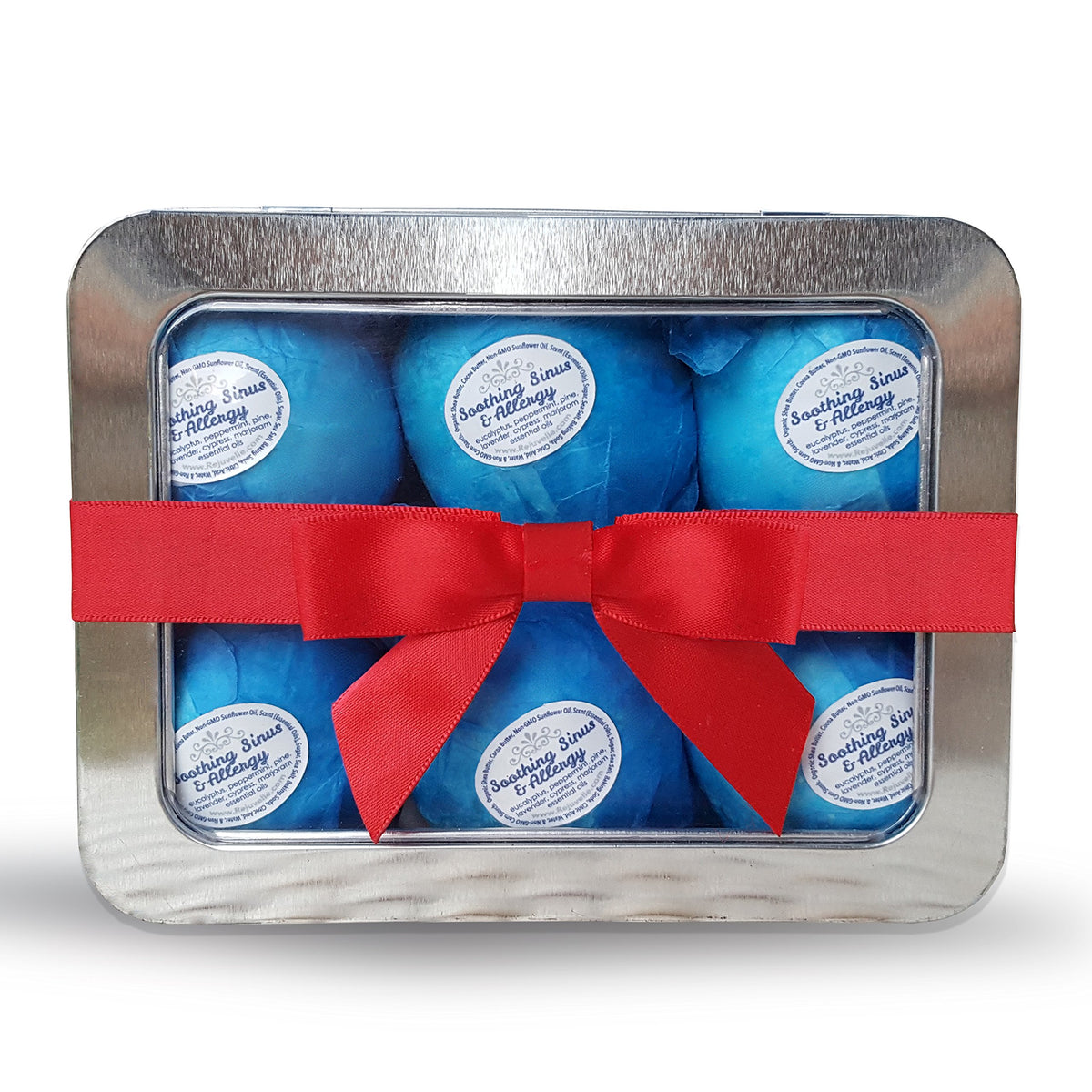 Rejuvelle bath bomb gift set tin ready for gifting and spa-like indulgence.