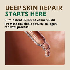 RejuveNaturals Vitamin E Oil texture shown as light, non-greasy finish.
